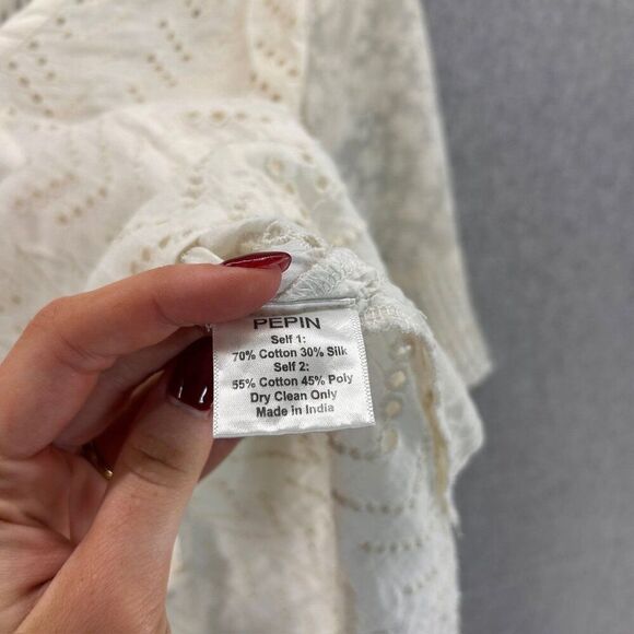 Pepin Size Small V-Neck Eyelet Blouse Cotton Silk Blend Ivory Cream Anthro FLAWS - Picture 4 of 13